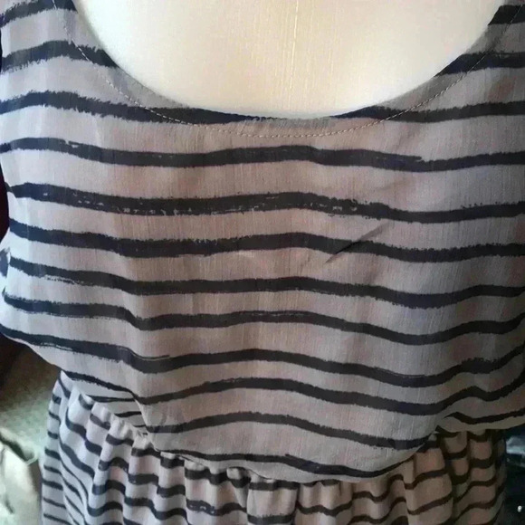 Gray and Navy stripe dress with ribbon straps - Picture 2 of 5